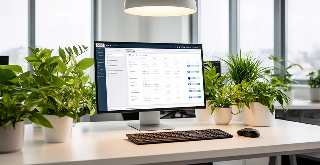 Bureau d'agence immobilière moderne avec espace de travail lumineux